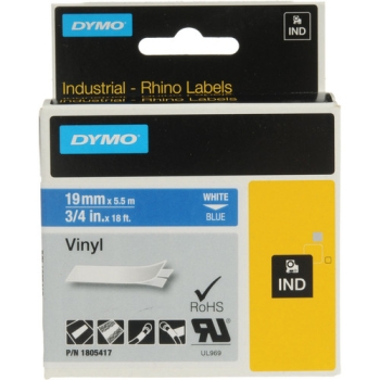Dymo Rhino 3/4" Blue Vinyl Labels (White Print)
