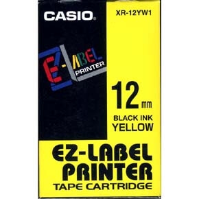 Casio XR12YW1 Label Printer Tape 12mm Black On Yellow Label