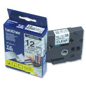 Brother TZ131 12mm (0.47") Black on Clear tape