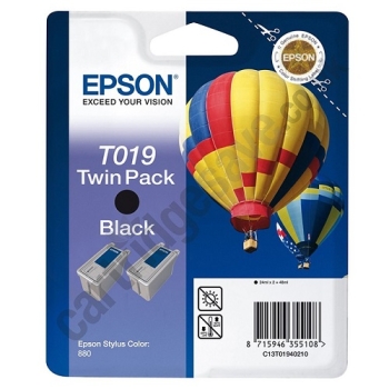 Epson T019 Black Ink Cartridge (Twin Pack)  - Retail Pack (untagged)