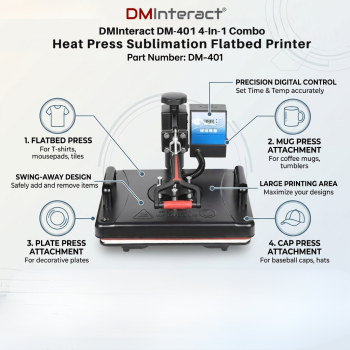DMInteract DM-401 4 In 1 Combo Heat Press Sublimation Flatbed Printer