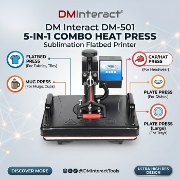 DMInteract DM-501 5 In 1 Combo Heat Press Sublimation Flatbed Printer