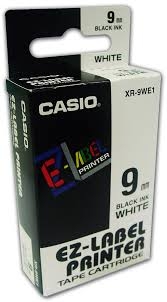 Casio XR-9WE1 Label Printer Tape 9mm Black on White Label 