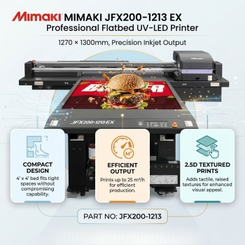 Mimaki JFX200-1213 EX Professional Flatbed UV-LED Printer – 1270×1300mm, Precision Inkjet Output