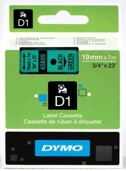 Dymo S0720890 D1 Tape 19mm Black on Green