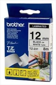 Brother TZ-231  Black / White P-touch Tape 12mm
