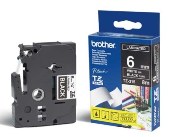 Brother TZ-315 P-Touch Tape 6mm (0.23") White On Black