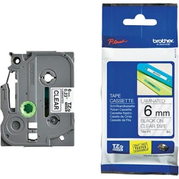 Brother TZ-111 P-Touch Tape 6mm (0.23") Black on Clear 
