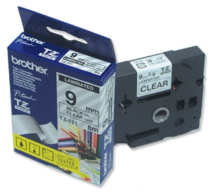 Brother TZ-121 P-Touch Tape 9mm (0.35") Black on Clear 