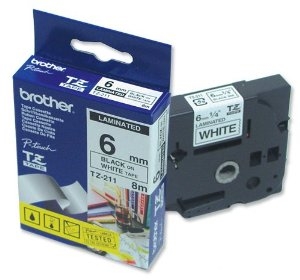Brother TZ-211 P-Touch Tape 6mm (0.23") Black on White