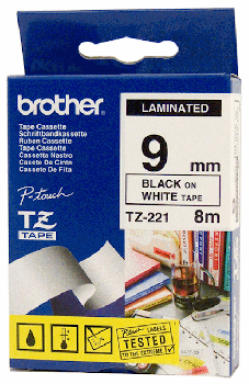 Brother TZ-221 Black on White Laminated Tape