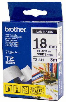 Brother TZ-241 Black / White P-touch Tape 18mm