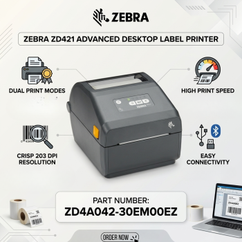 Zebra ZD421 203dpi 152mm/s USB Bluetooth Label Printer Thermal Transfer Barcode Printer