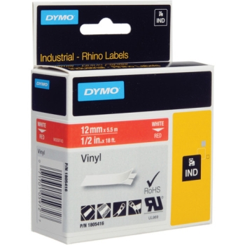Dymo Rhino 1/2" Red Vinyl Labels (White Print)