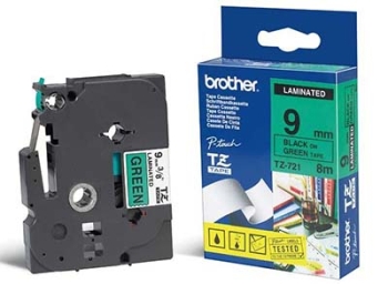 Brother TZ-721 P-Touch Tape 9mm (0.35") Black on Green